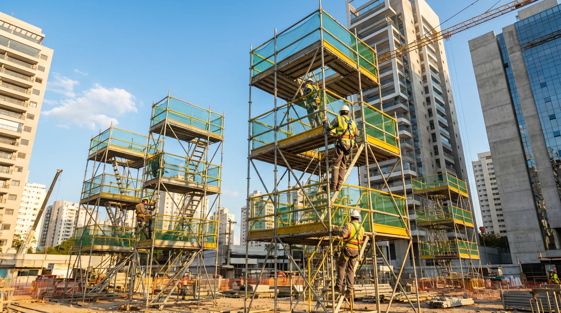 Andaimes em obra de construção